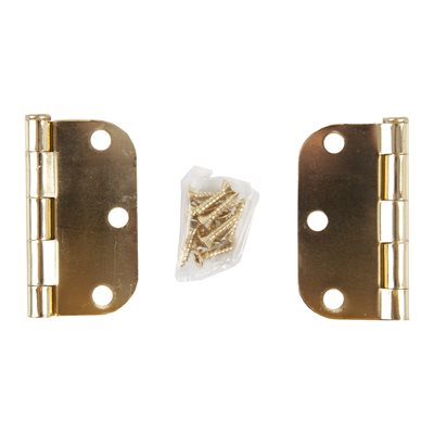 2PC Door Hinge 3in x 3in Round Corner 5 / 8in Brass Plated Steel