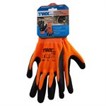 1dz. Des Gants En Polyester Tricoté Oranges Avec Paume En Mousse Latex Noir (TG)