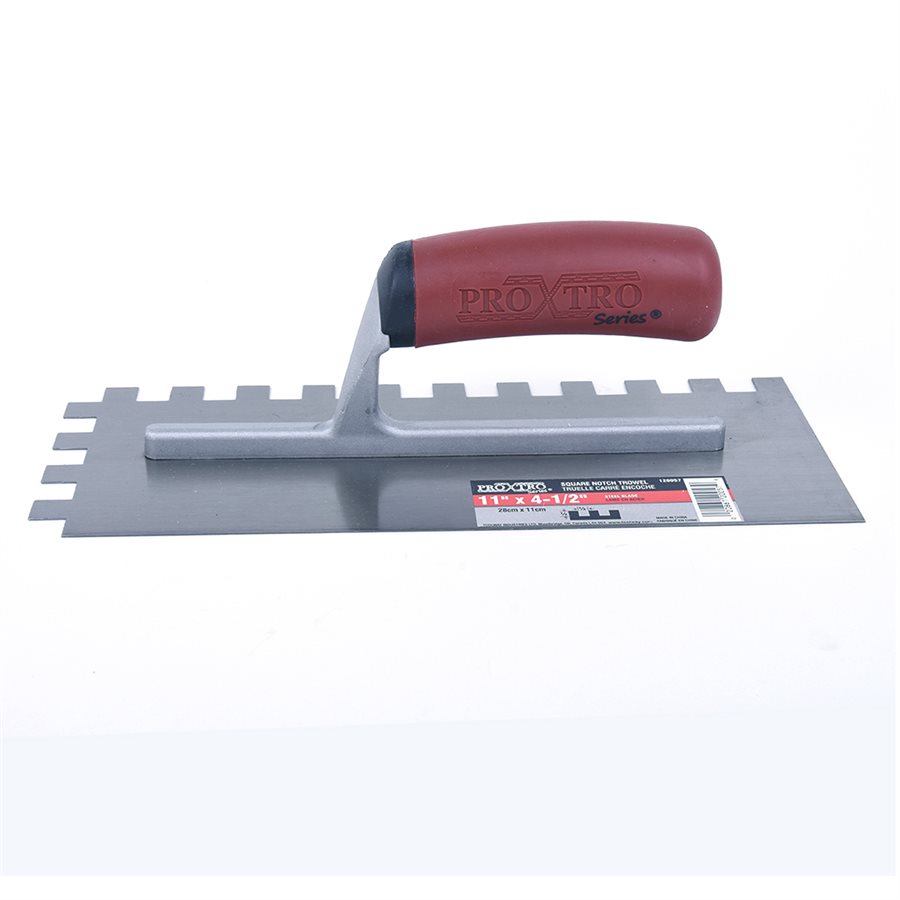 Trowel Notched 11in X 4½in (½in X ½in SQ Notch) Red Handle