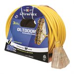 Cordon Extension Extérieur SJTW 12 / 3 Lumineux 3-Prises 100pi Jaune