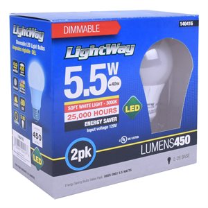 2PK Ampoule LED A19 Dimmable à Base E26 5.5W Blanc Chaud