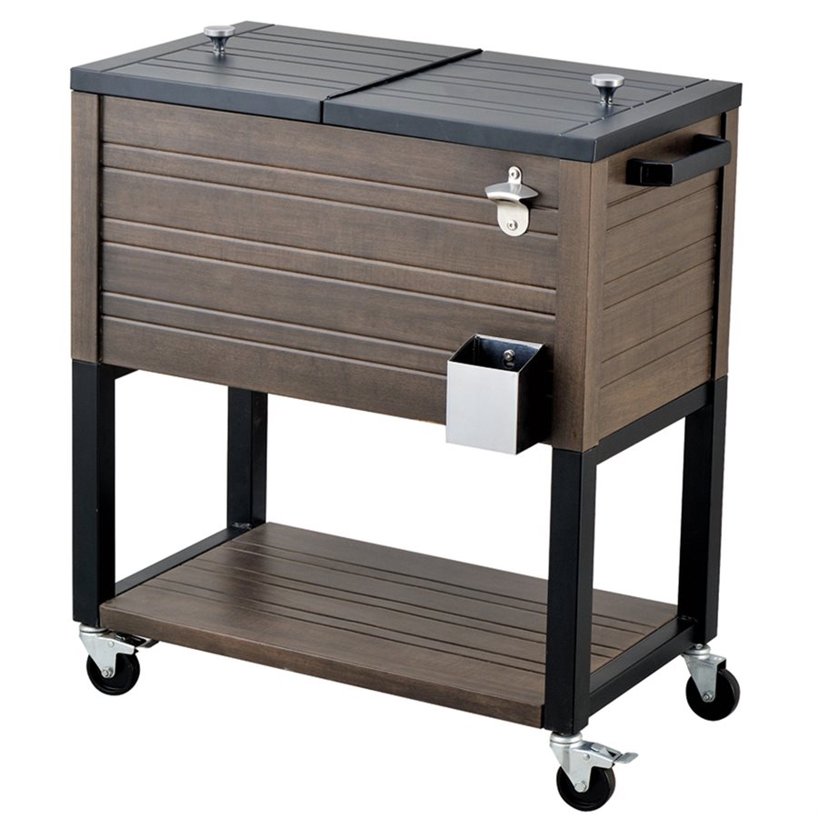 Outdoor Patio Cooler Cart Faux Crate Look 60qt