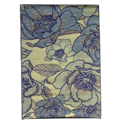 Tapis De Patio Extérieur Kassia Floral 6 x 9 pi Bleu / Ivoire / Noir / Vert