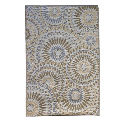 Outdoor Plastic Patio Rug Kaleidoscope 9 x 12ft Beige / Blue