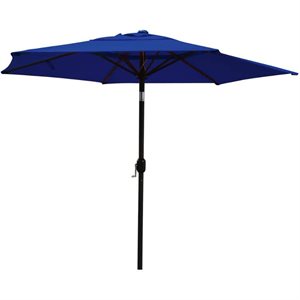 Parasol De Patio Market 9pi Avec Bouton Poussoir Et Manivelle En Polyester Bleu Coalt