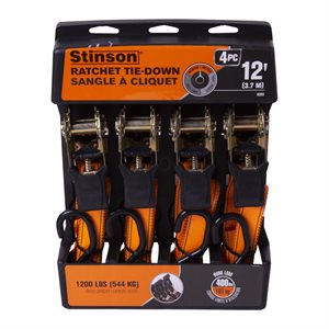 4Pk Tie Down Ratchet Strap 1in x 12ft 400lb