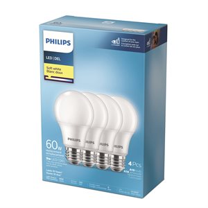 4PK Frosted LED Bulbs A19 60W E26 Soft White Non-Dimmable