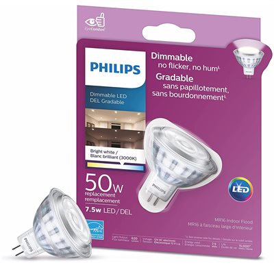 Ampoule LED MR16 Flood Dimmable à Base GU5.3 Bi Pin 7.5W Blanc Lumineux